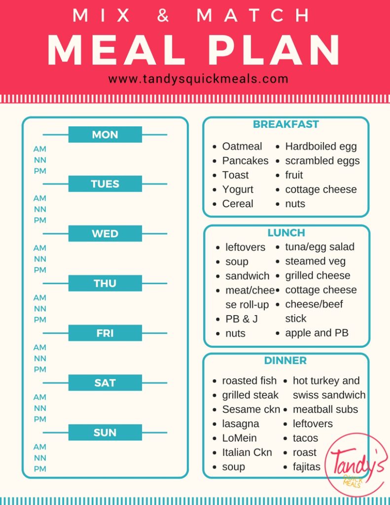 Mix and Match Meal Plan Tandy's Quick Meals